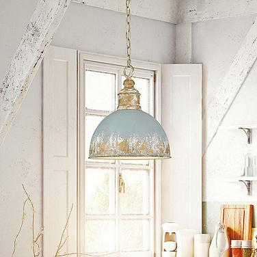 Golden Lighting Alison 12" Wide Teal Gold Dome Pendant Light