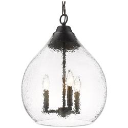 Golden Lighting Ariella 14 3/4" Matte Black Hammered Glass Pendant