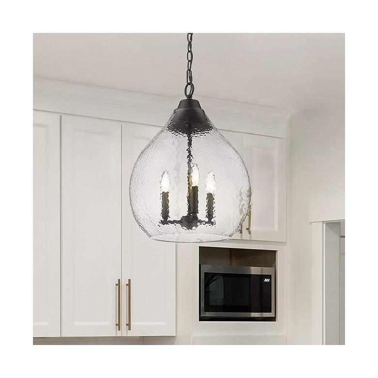 Image 1 Golden Lighting Ariella 14 3/4" Matte Black Hammered Glass Pendant