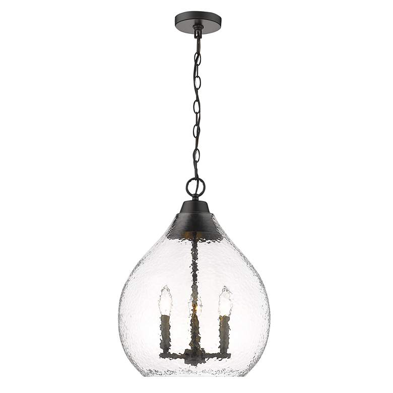 Image 6 Golden Lighting Ariella 14 3/4" Matte Black Hammered Glass Pendant more views