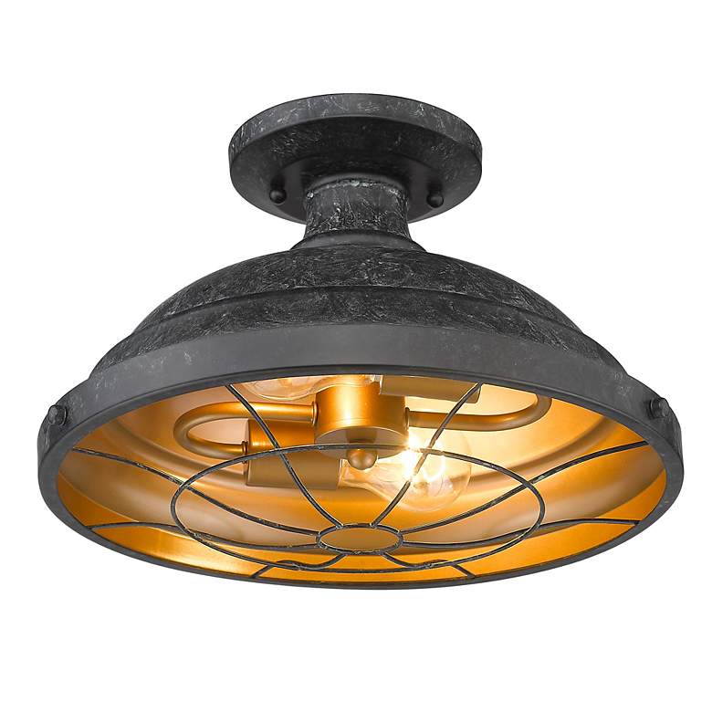 Image 4 Golden Lighting Bartlett 14" Black Patina Semi-Flush Ceiling Light more views