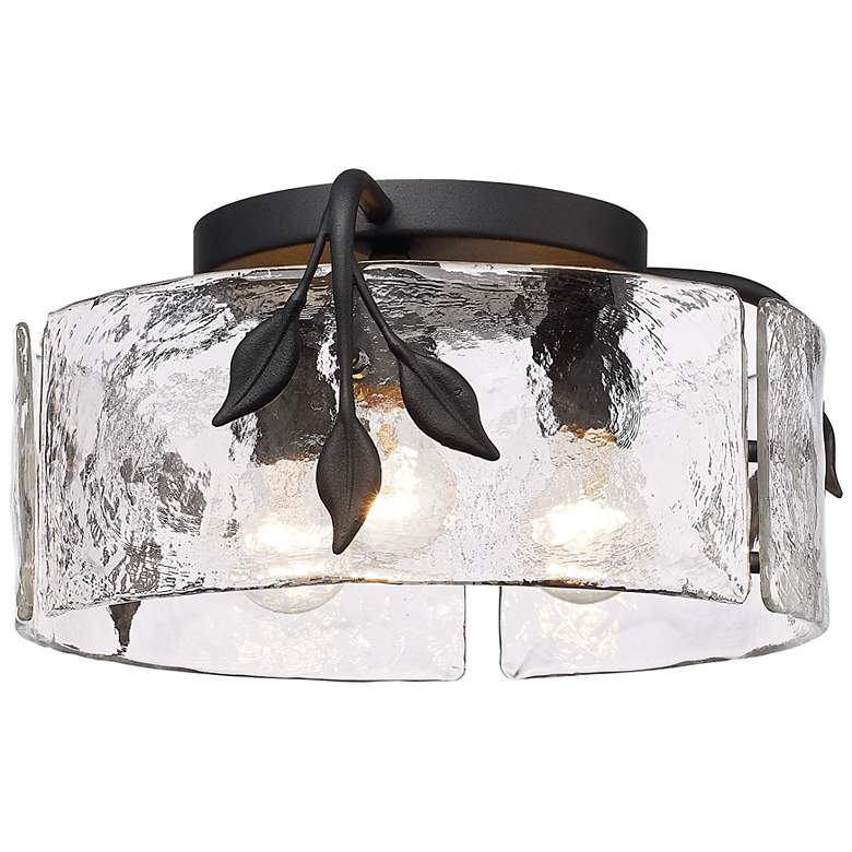 Image 2 Golden Lighting Calla 15 1/4" Black and Hammered Glass Ceiling Light
