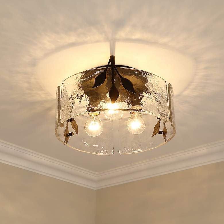 Image 1 Golden Lighting Calla 15 1/4" Black and Hammered Glass Ceiling Light
