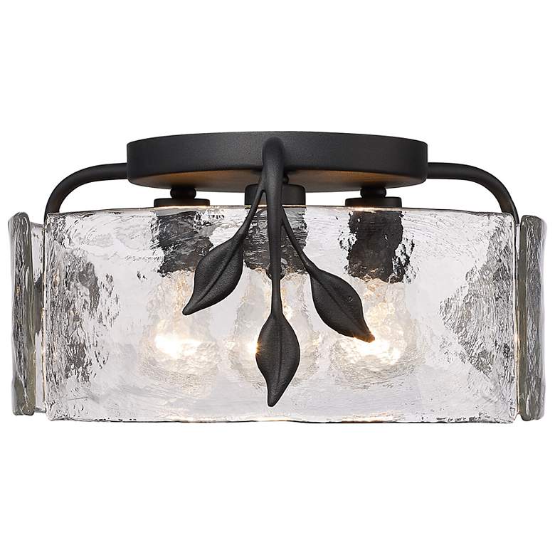 Image 3 Golden Lighting Calla 15 1/4" Black and Hammered Glass Ceiling Light more views