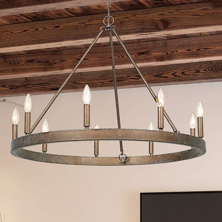 Image 2 Golden Lighting Carraway 32" 9-Light Candle Ring Chandelier
