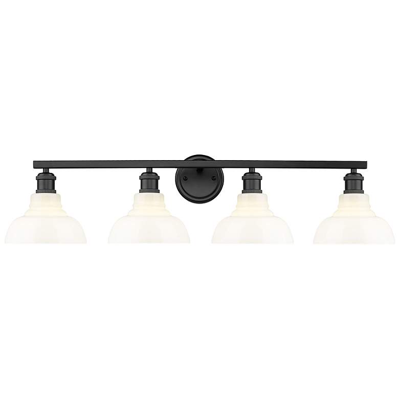 Image 1 Golden Lighting Carver 36" Matte Black Vintage Milk Glass Bath Light