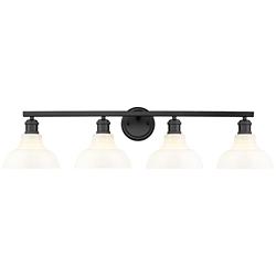 Golden Lighting Carver 36" Matte Black Vintage Milk Glass Bath Light
