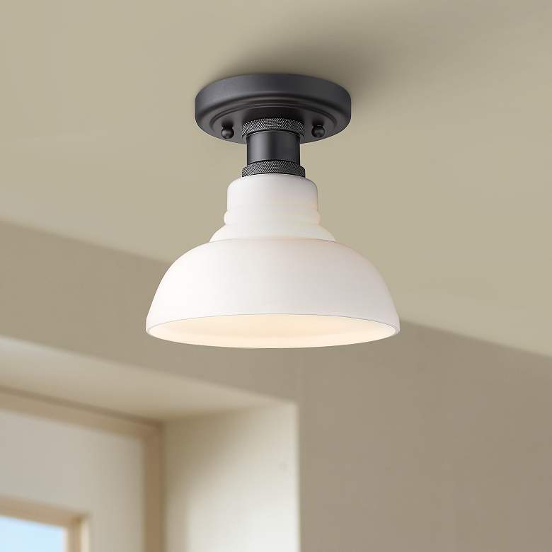 Image 1 Golden Lighting Carver 7 1/2" Wide Black and Milk Glass Ceiling Light