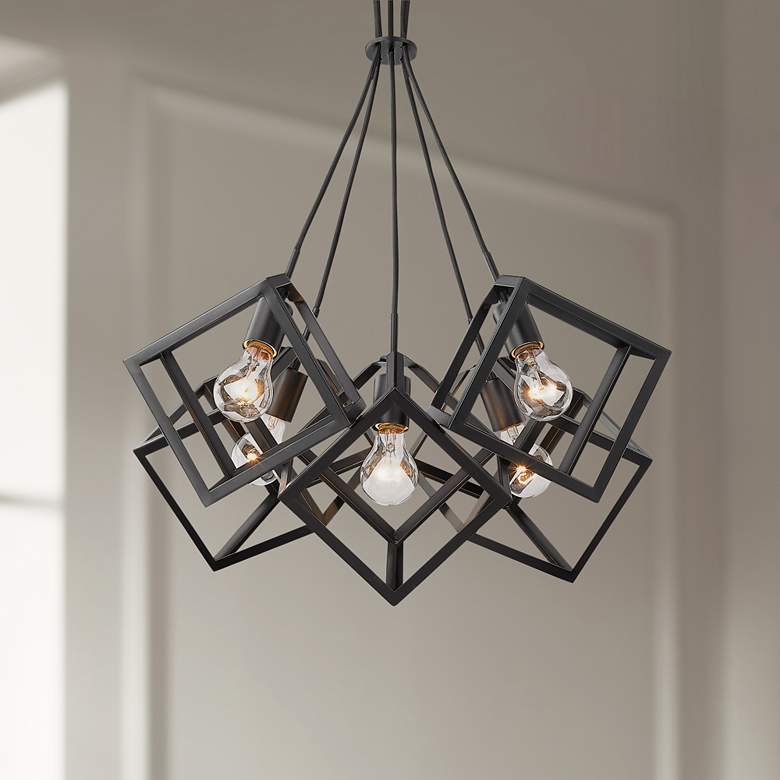 Image 1 Golden Lighting Cassio 28" Matte Black Metal 5-Light Geometric Pendant