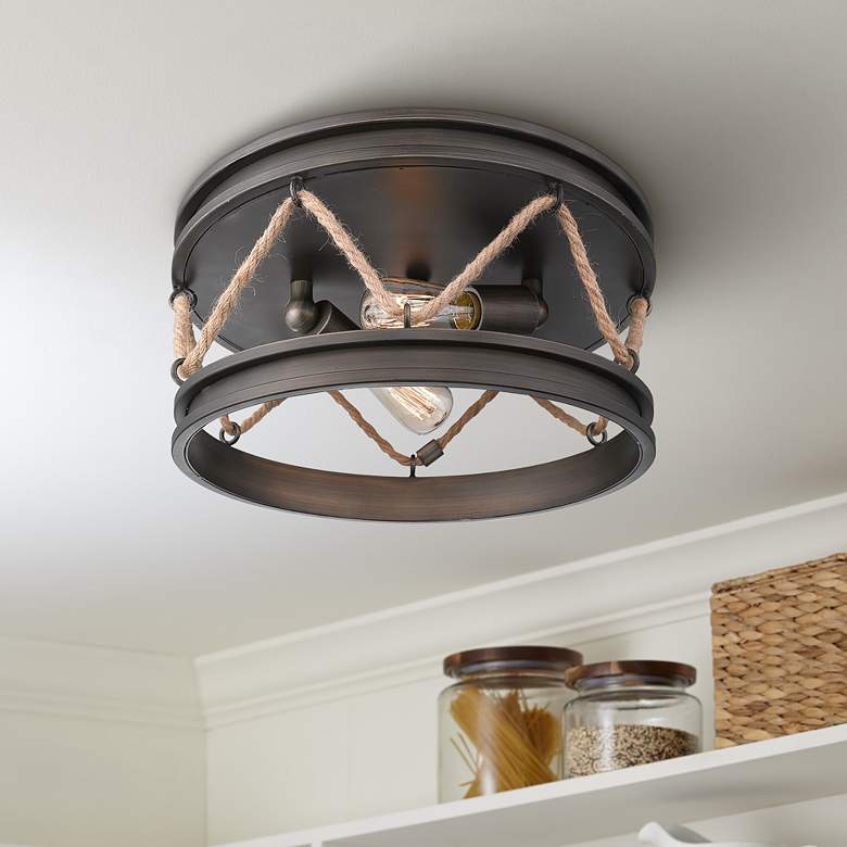 Image 1 Golden Lighting Chatham 14" Wide Gunmetal Bronze 2-Light Ceiling Light