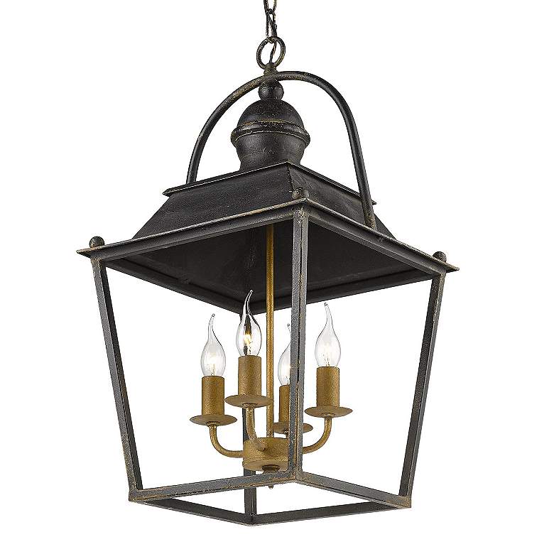 Image 6 Golden Lighting Christoff 14 3/4" Black Iron 4-Light Lantern Pendant more views