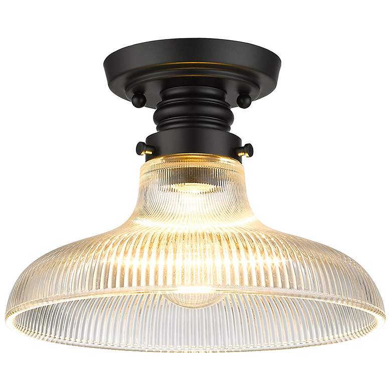 Image 2 Golden Lighting Clary 10" Wide Matte Black Ribbed Glass Ceiling Light