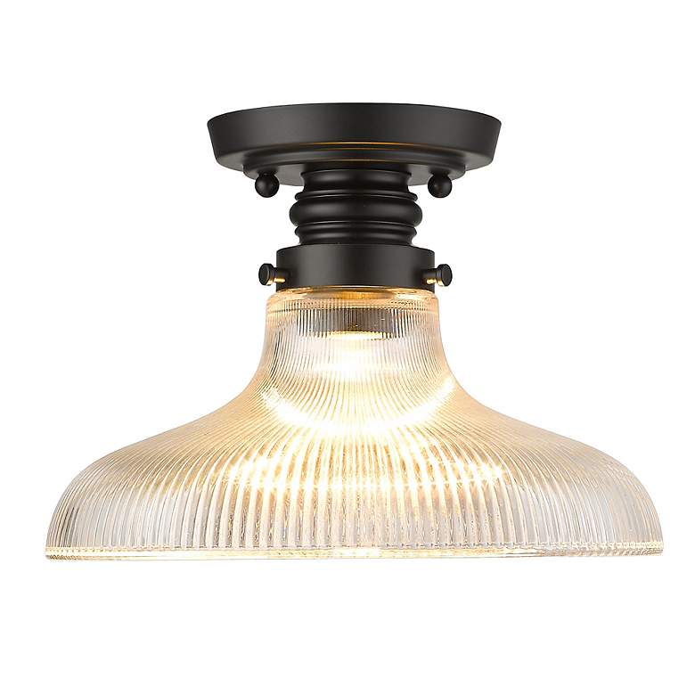 Image 3 Golden Lighting Clary 10" Wide Matte Black Ribbed Glass Ceiling Light more views