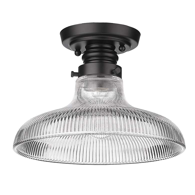 Image 4 Golden Lighting Clary 10" Wide Matte Black Ribbed Glass Ceiling Light more views