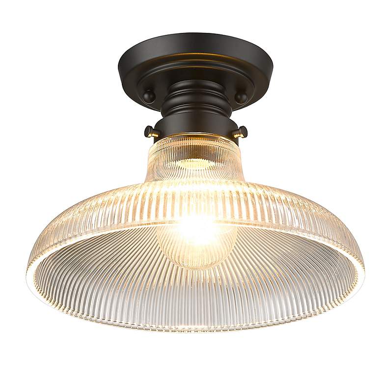 Image 5 Golden Lighting Clary 10" Wide Matte Black Ribbed Glass Ceiling Light more views