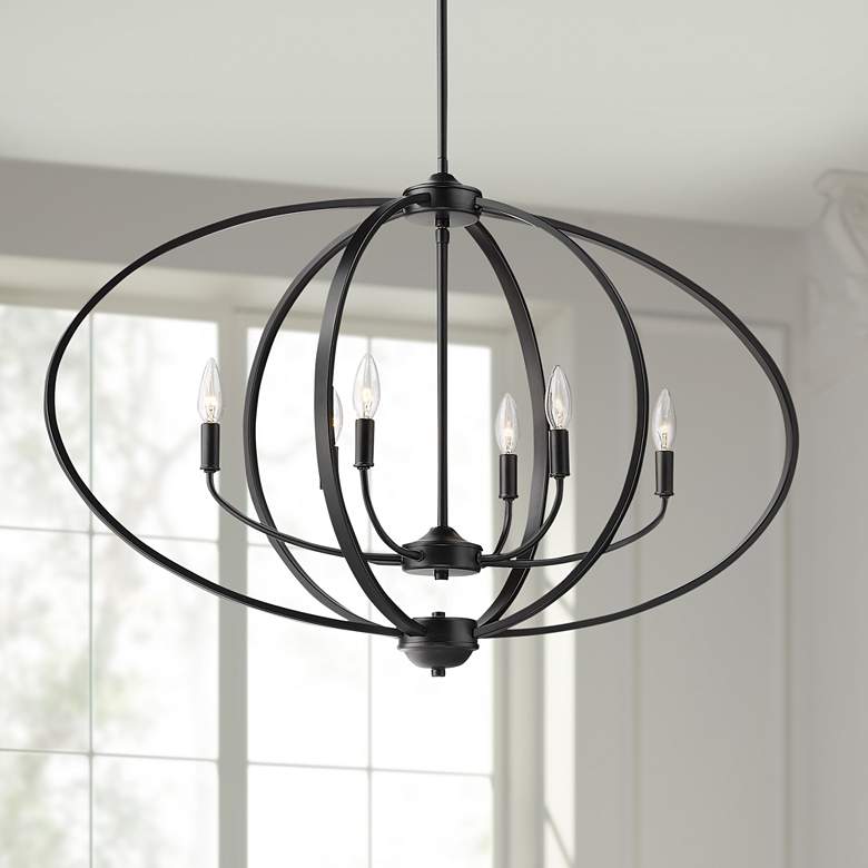 Image 1 Golden Lighting Colson 35" Wide Matte Black 6-Light Linear Pendant
