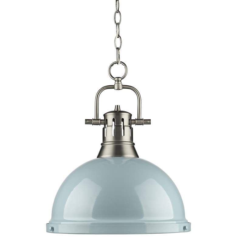 Image 2 Golden Lighting Duncan 14" Pewter and Seafoam Blue Pendant Dome Light