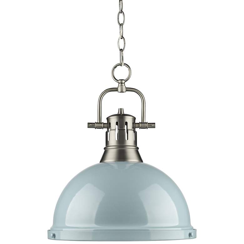 Image 2 Golden Lighting Duncan 14 inch Pewter and Seafoam Blue Pendant Dome Light