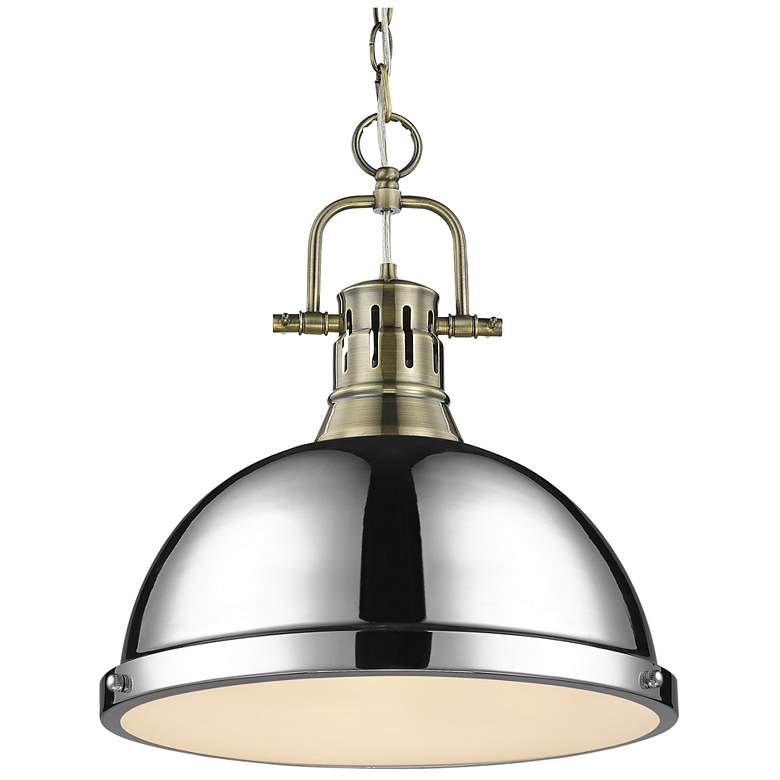 Image 1 Golden Lighting Duncan 14" Wide 1-Light Aged Brass and Chrome Pendant