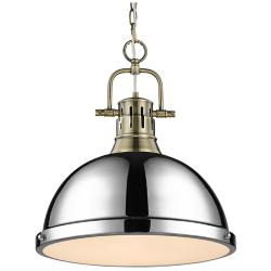 Golden Lighting Duncan 14" Wide 1-Light Aged Brass and Chrome Pendant