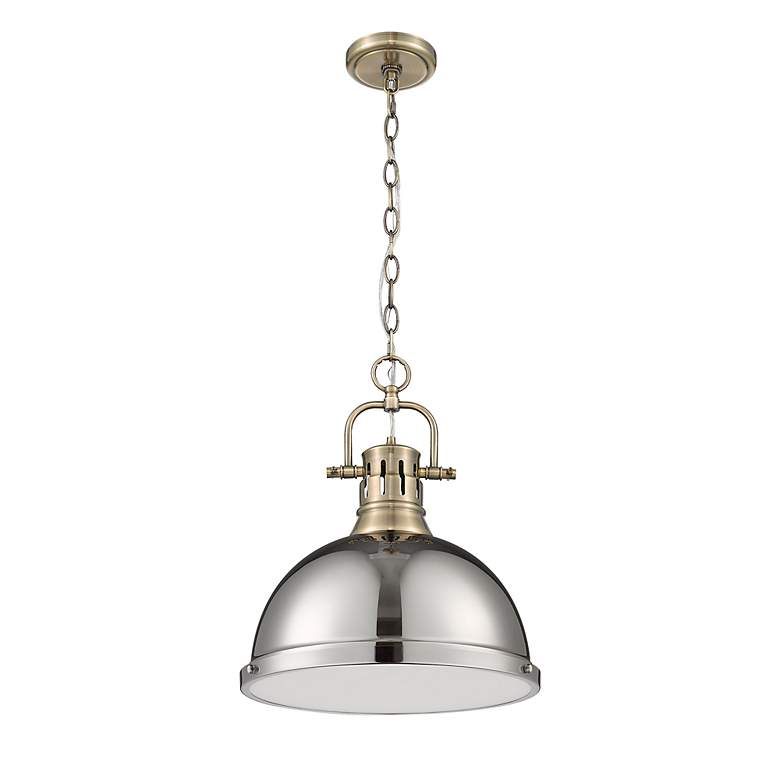 Image 2 Golden Lighting Duncan 14" Wide 1-Light Aged Brass and Chrome Pendant more views