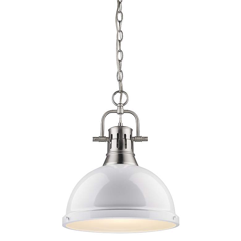 Image 1 Golden Lighting Duncan 14" Wide Pewter and White Glass Dome Pendant