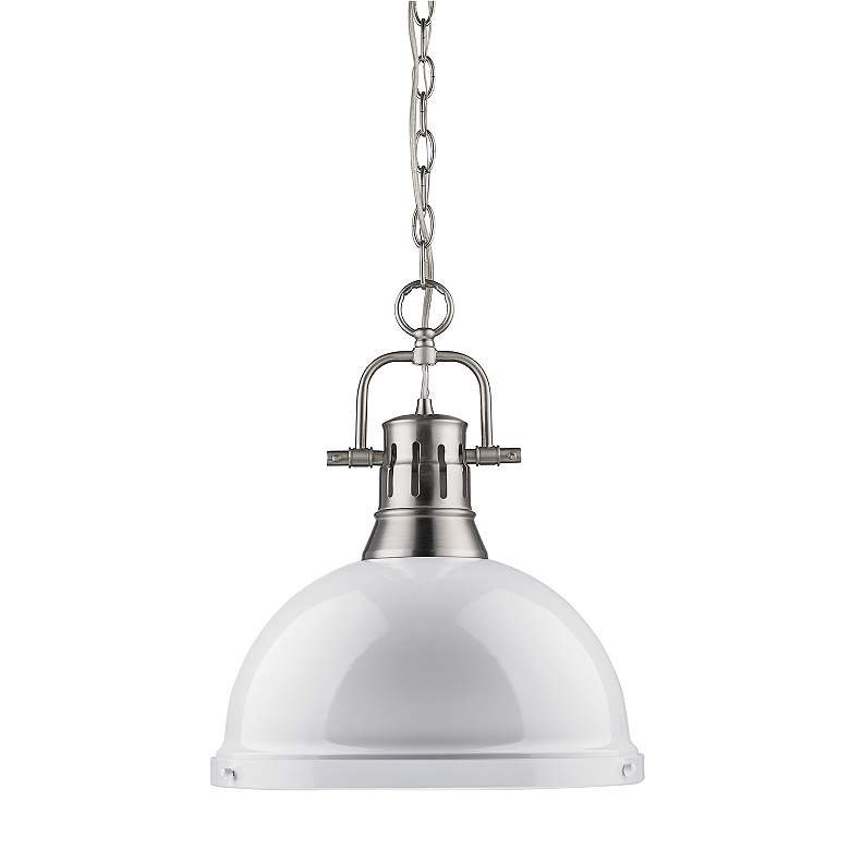 Image 3 Golden Lighting Duncan 14" Wide Pewter and White Glass Dome Pendant more views