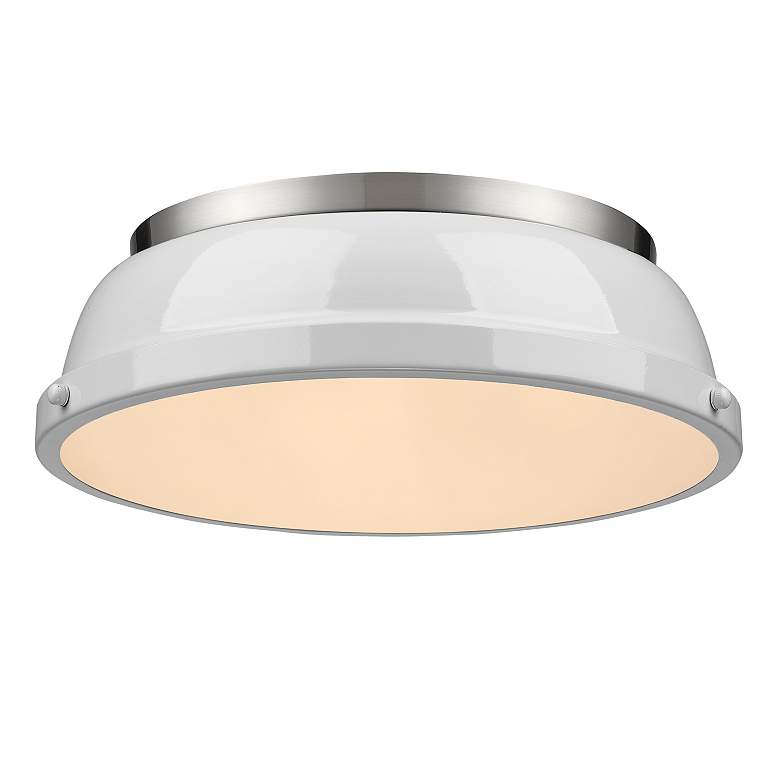 Image 2 Golden Lighting Duncan 14" Wide Pewter Ceiling Light with White Shade more views