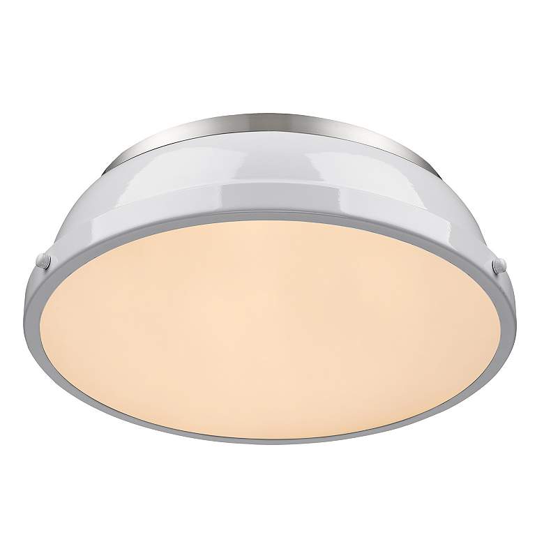 Image 3 Golden Lighting Duncan 14" Wide Pewter Ceiling Light with White Shade more views
