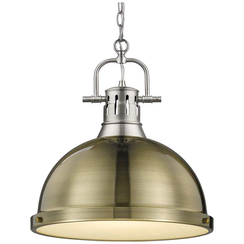 Image 1 Golden Lighting Duncan 14" Wide Pewter with Aged Brass Dome Pendant