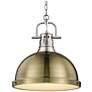 1_Golden Lighting Duncan 14" Wide Pewter with Aged Brass Dome Pendant