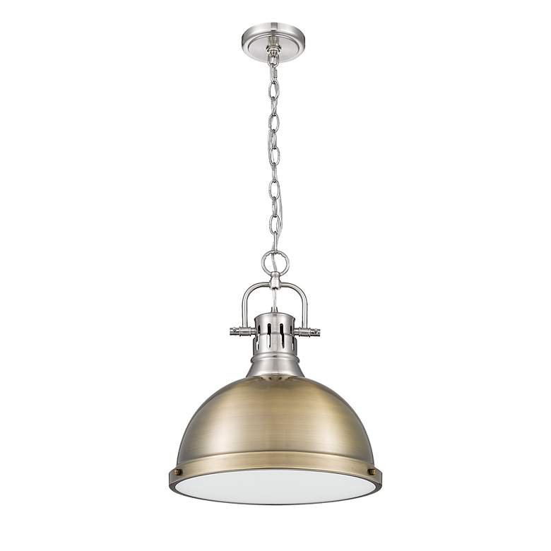 Image 2 Golden Lighting Duncan 14" Wide Pewter with Aged Brass Dome Pendant more views