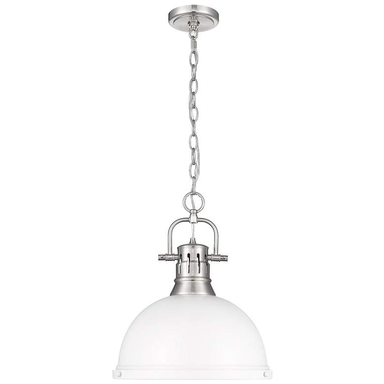 Image 1 Golden Lighting Duncan 14" Wide Pewter with Matte White Pendant