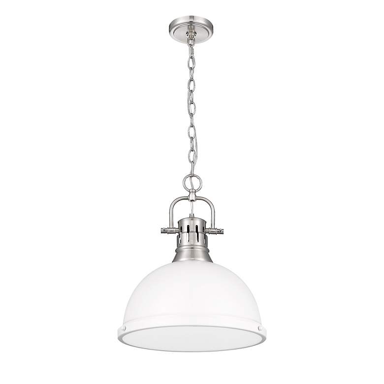 Image 2 Golden Lighting Duncan 14" Wide Pewter with Matte White Pendant more views