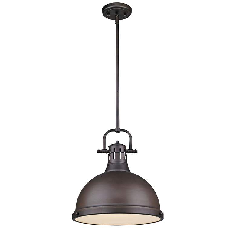 Image 4 Golden Lighting Duncan 14" Wide Rubbed Bronze Dome Pendant Light more views
