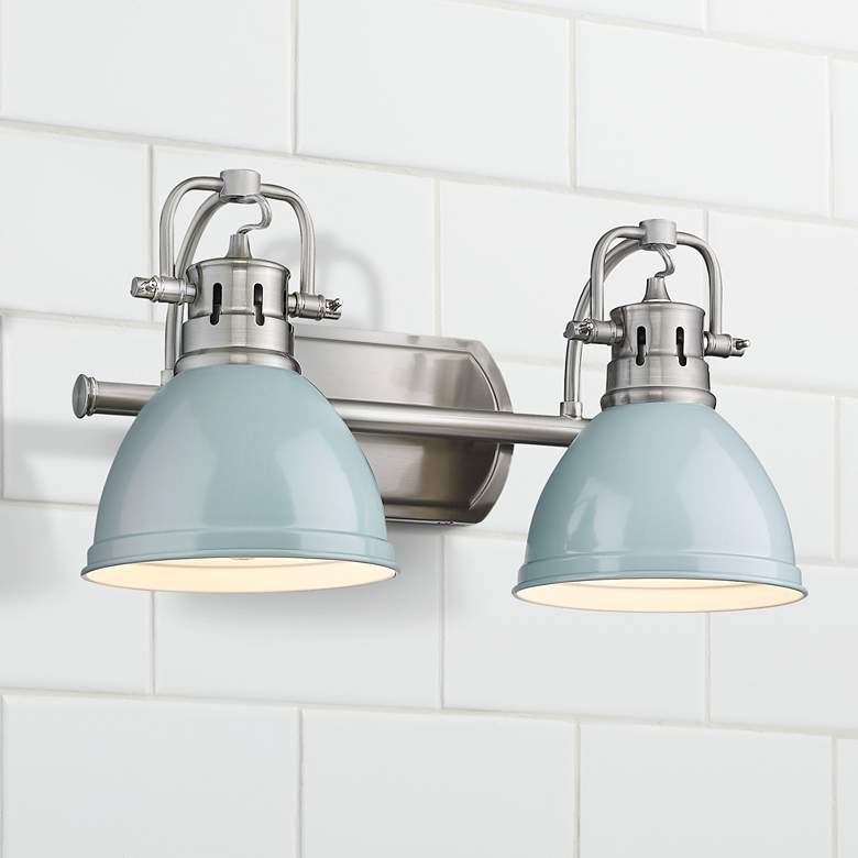 Image 1 Golden Lighting Duncan 16 1/2 inch Pewter and Seafoam 2-Light Bath Light