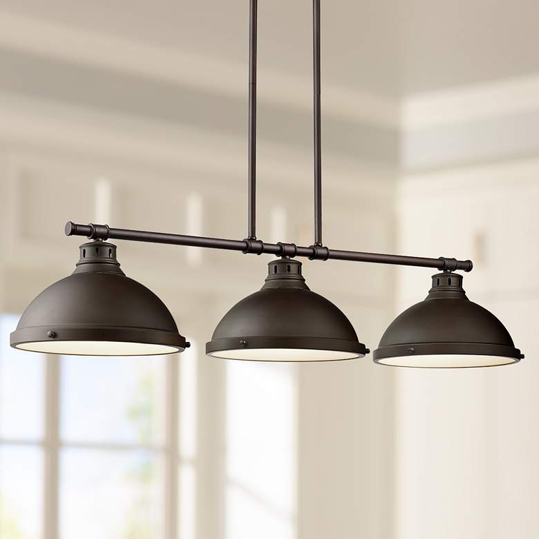 Image 1 Golden Lighting Duncan 40" Wide Bronze 3-Light Linear Dome Chandelier