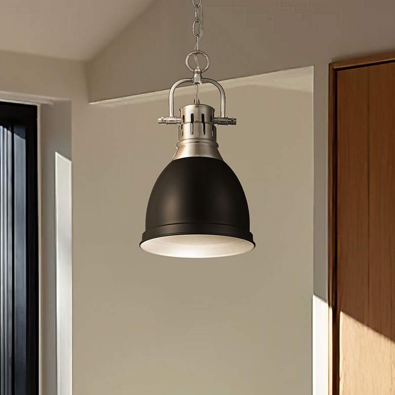 Image 1 Golden Lighting Duncan 9" Pewter Matte Black Dome Mini Pendant