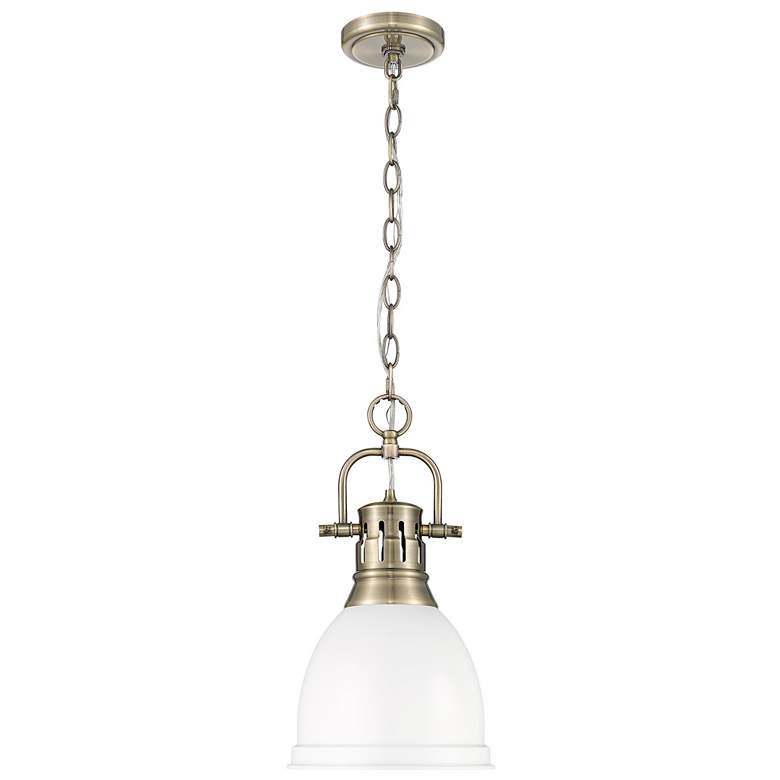 Image 1 Golden Lighting Duncan 9" Wide Aged Brass and Matte White Mini Pendant