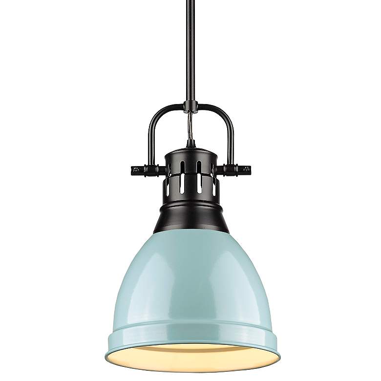 Image 1 Golden Lighting Duncan 9" Wide Matte Black Seafoam Blue Mini Pendant