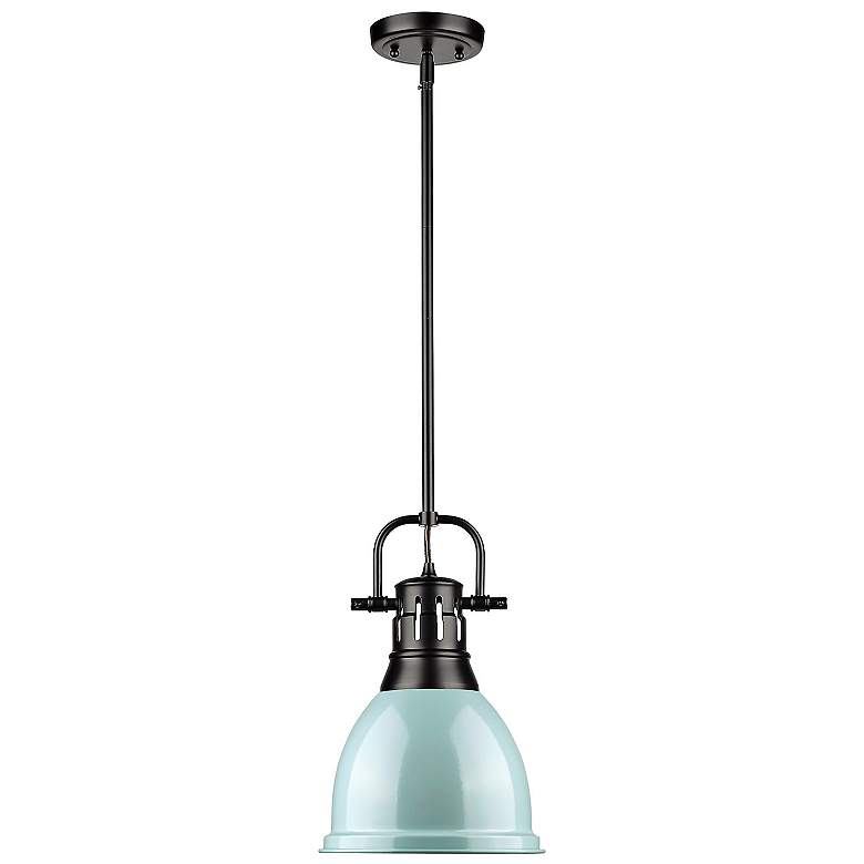 Image 3 Golden Lighting Duncan 9" Wide Matte Black Seafoam Blue Mini Pendant more views