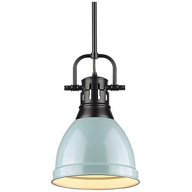Golden Lighting Duncan 9" Wide Matte Black Seafoam Blue Mini Pendant