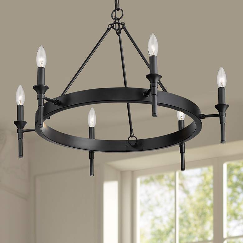 Image 1 Golden Lighting Edinburgh 27 1/4 inch Matte Black 6-Light Ring Chandelier