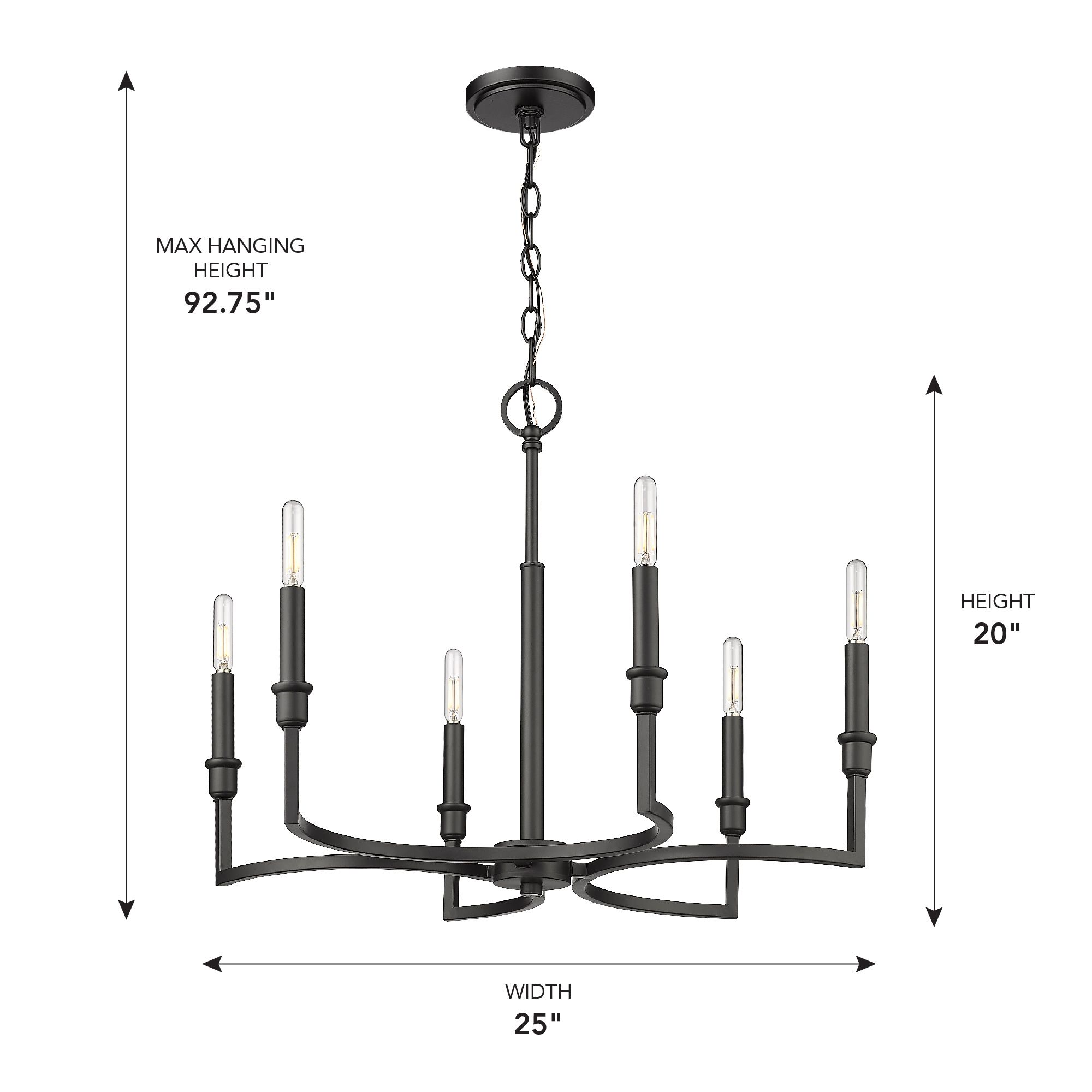 Golden Lighting Ellyn 25" Matte Black 6-Light Candelabra Chandelier