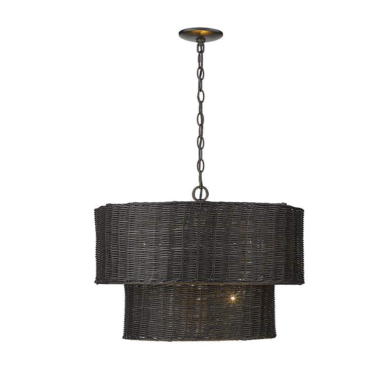 Image 5 Golden Lighting Erma 22 3/8" Matte Black Wicker Drum Chandelier more views