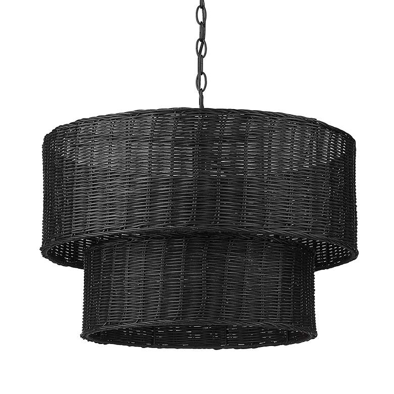 Image 6 Golden Lighting Erma 22 3/8" Matte Black Wicker Drum Chandelier more views