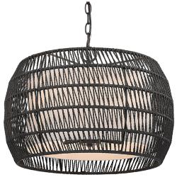 Golden Lighting Everly 19" Modern Matte Black Rattan Pendant Light