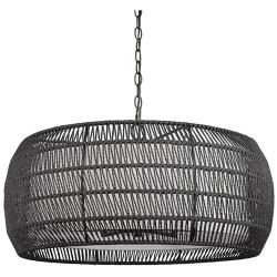 Golden Lighting Everly 27" Double Shade Modern Black Rattan Pendant