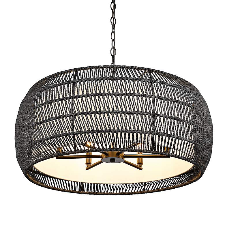 Image 5 Golden Lighting Everly 27" Double Shade Modern Black Rattan Pendant more views