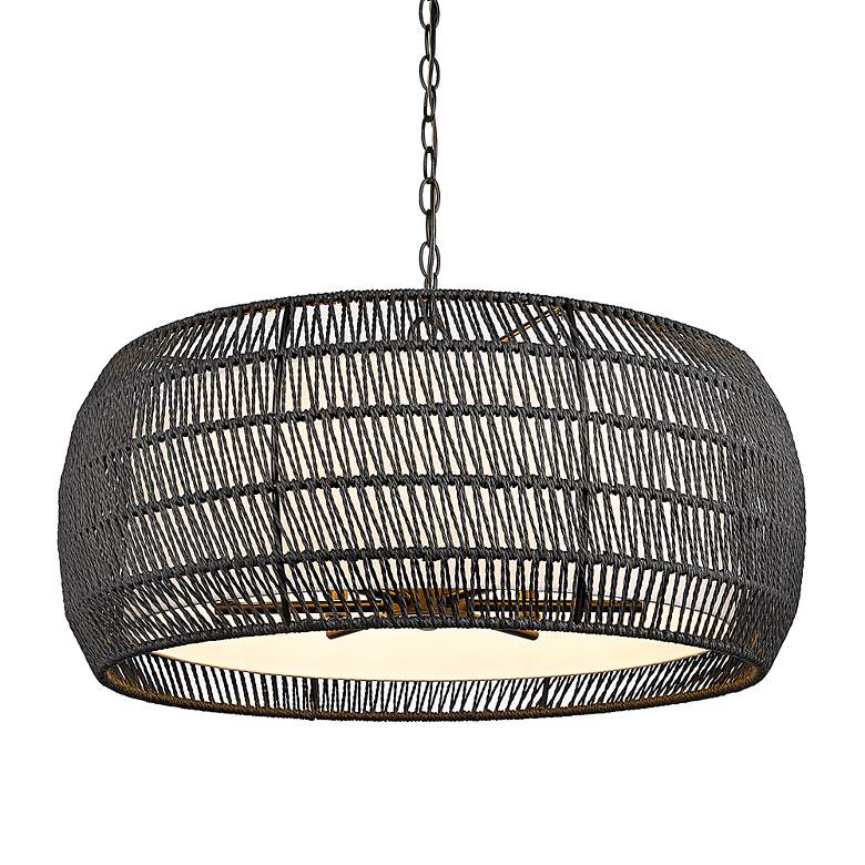 Image 6 Golden Lighting Everly 27" Double Shade Modern Black Rattan Pendant more views
